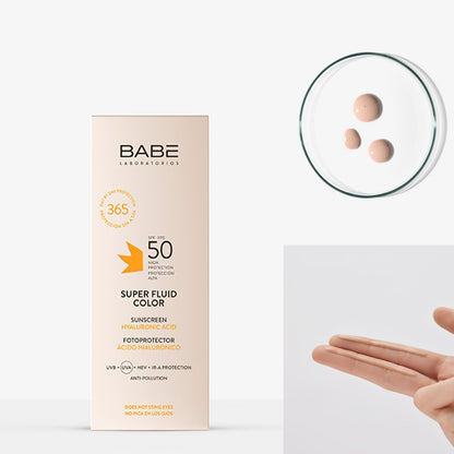 Babe Super Fluid Color Sunscreen SPF 50 – Tinted Facial Sunscreen for Sensitive Skin, Lightweight & Hydrating