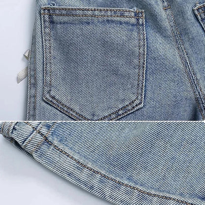 Girls Bow Jeans – 2025 Spring Autumn Loose Denim Trousers with Ribbon Detail
