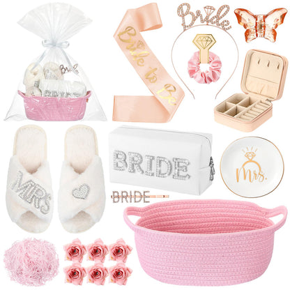 Baderke 17-Pcs Bride to Be Gift Basket – Pink Bridal Shower Gift Set