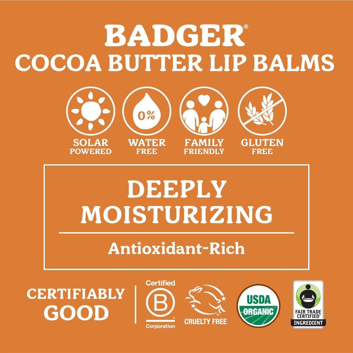Badger Cool Mint Cocoa Butter Lip Balm – Organic, Long-Lasting Hydration, 4-Pack