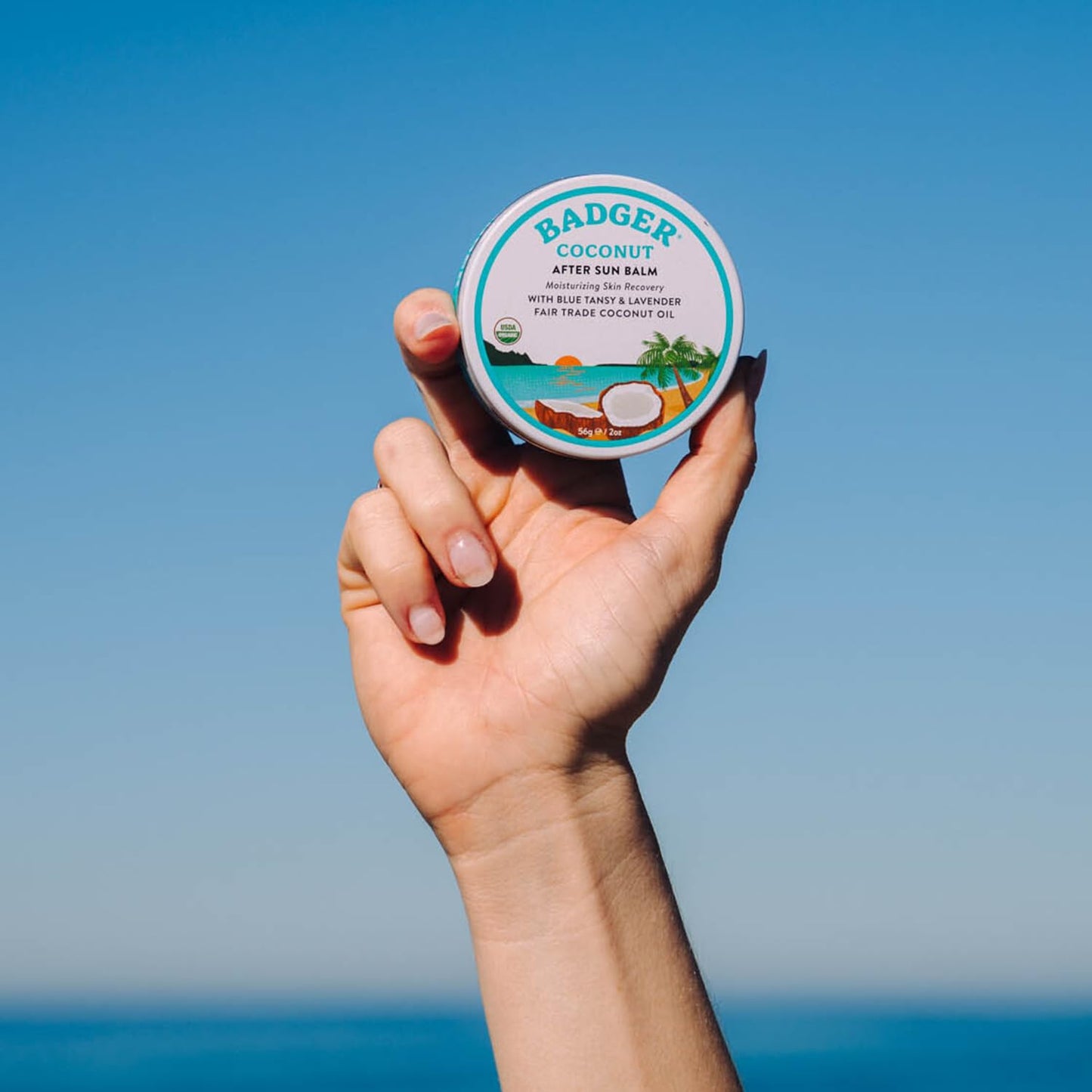 Badger Coconut AfterSun Balm – 100% Organic Soothing Sunburn Relief, 2 oz Tin (2-Pack)