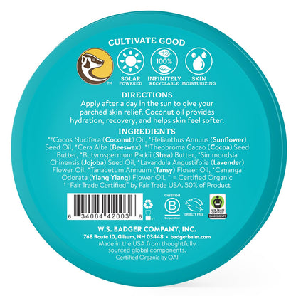 Badger Coconut AfterSun Balm – 100% Organic Soothing After Sun Care, 2 oz Tin