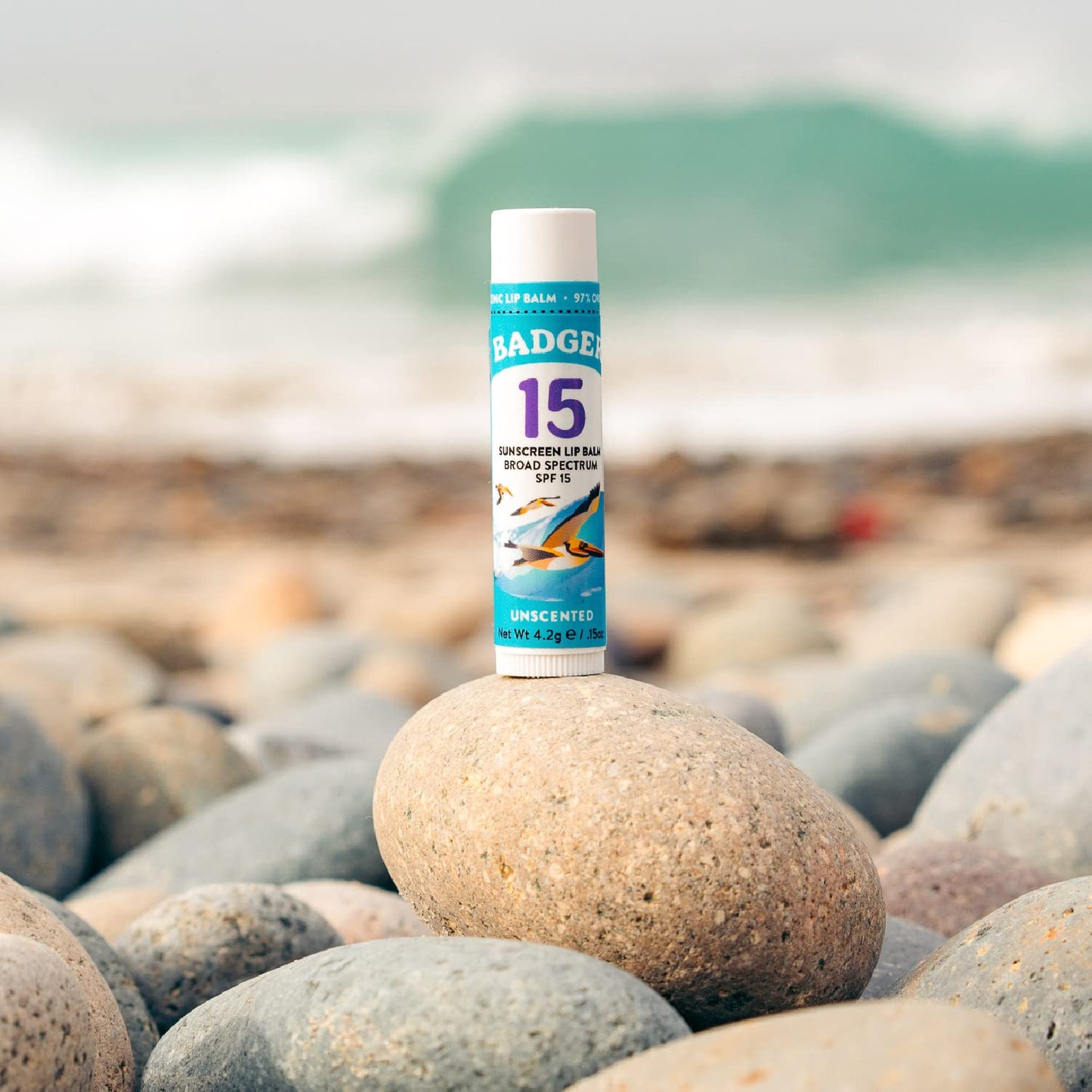 Badger Mineral Sunscreen Lip Balm SPF 15 – Reef Safe, Unscented, Travel Size, 4-Pack