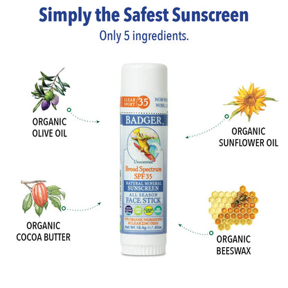 Badger Mineral Sunscreen Combo SPF 30 Cream + SPF 35 Face Stick – Reef Safe, Unscented, 2-Count