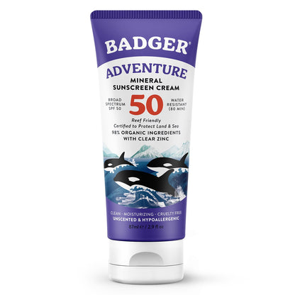 Badger Mineral Sunscreen SPF 50 – Reef Safe, 98% Organic, Unscented
