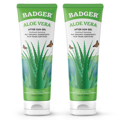 Badger Organic Aloe Vera Gel – 96% Pure, Unscented, Face & Body (2 x 4 fl oz)