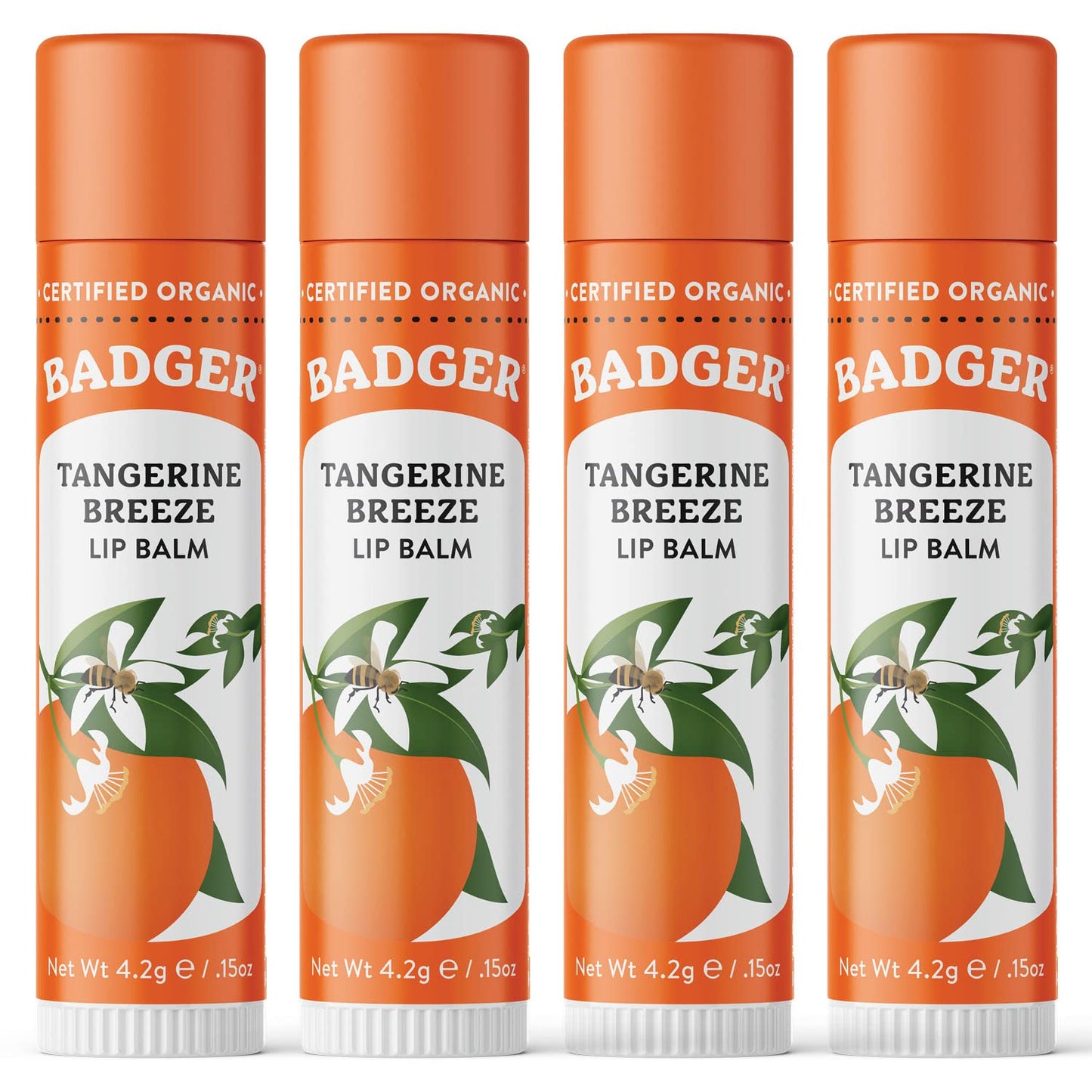 Badger Tangerine Breeze Lip Balm – 100% Organic, Long-Lasting Silk (4-Pack)