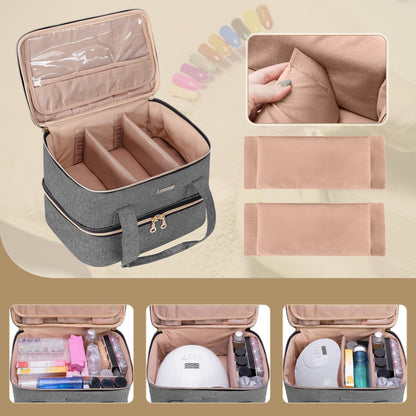 BAFASO Nail Polish Storage Case — Holds 40 Bottles (15ml) + Nail Lamp | Gray