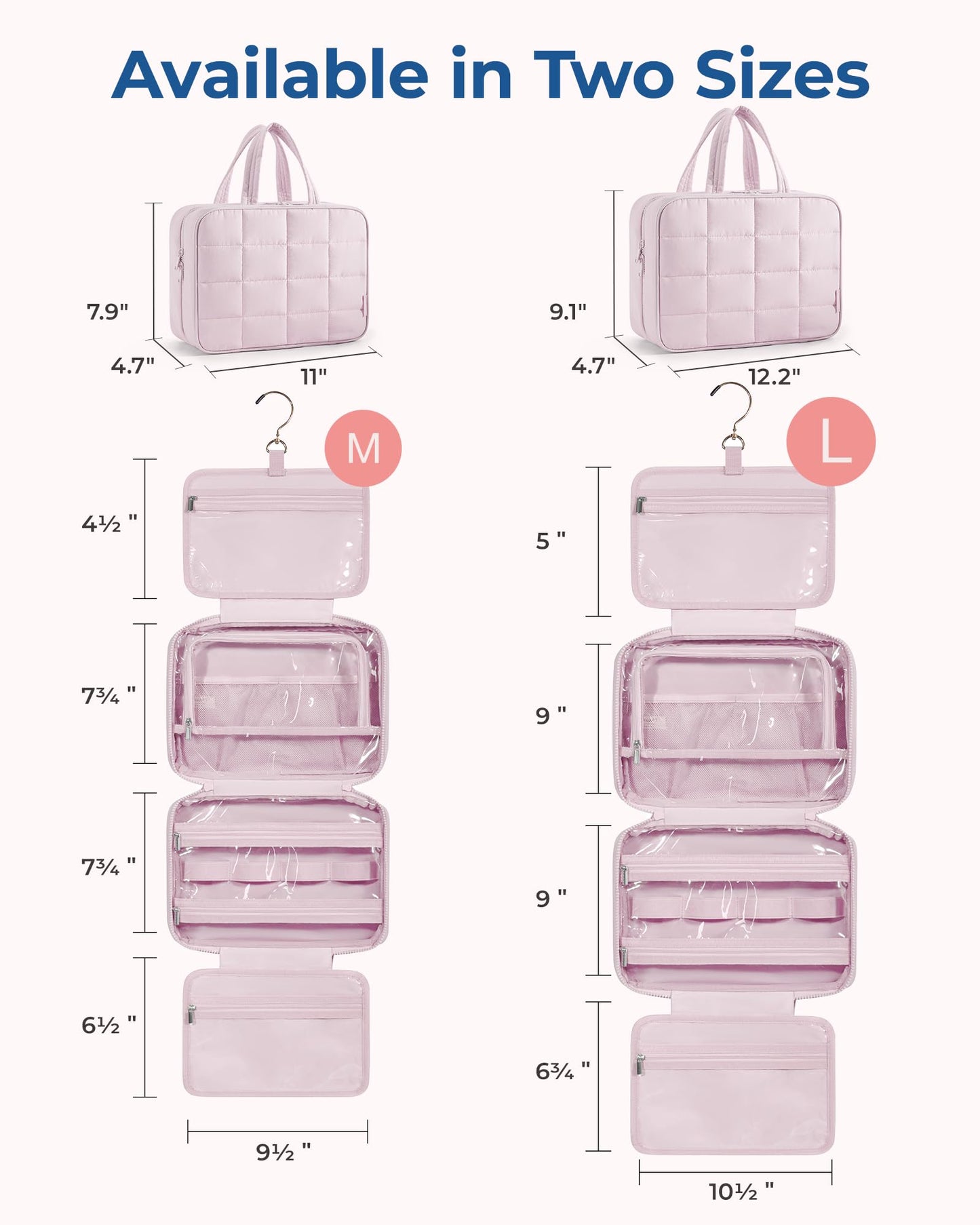 BAGSMART Travel Toiletry Bag with Jewelry Organizer – Puffy Hanging Cosmetic Bag, Carry-On Essentials, Pink-L