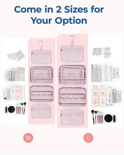 BAGSMART Travel Toiletry Bag with Jewelry Organizer – Puffy Hanging Cosmetic Bag, Carry-On Essentials, Pink-L