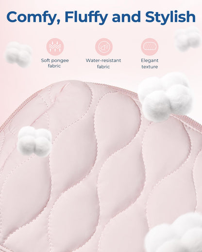 BAGSMART Makeup Bag — Puffy Padded Travel Cosmetic Organizer with Wide-Open Pink Pouch
