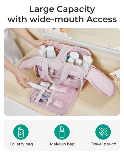 BAGSMART Travel Toiletry Bag for Women - Crush Puffy Pink, Large Capacity Cosmetic Organizer
