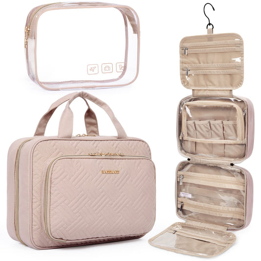 BAGSMART Toiletry Bag Hanging Organizer – TSA-Approved Transparent Cosmetic Bag (Medium Pink)