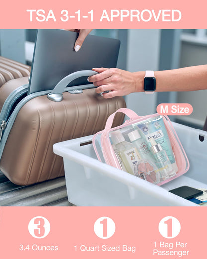 BAGSMART Clear Toiletry Bag - TSA Approved, Quart-Size, 3-Pack, Water-Resistant Travel Bags