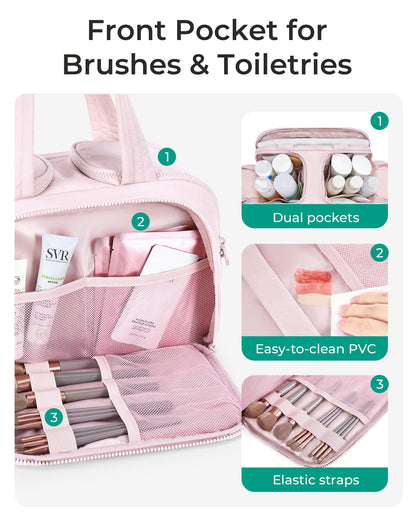 BAGSMART Travel Toiletry Bag for Women - Crush Puffy Pink, Large Capacity Cosmetic Organizer