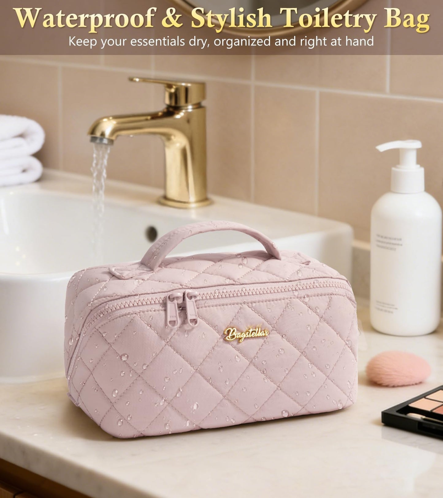 Bagstellar Travel Makeup Bag 3-Piece Set | Large Capacity Puffy Toiletry Organizer M-Oatmeal