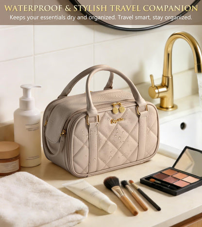 Bagstellar Travel Makeup Bag – Large Quilted Organizer in Camel