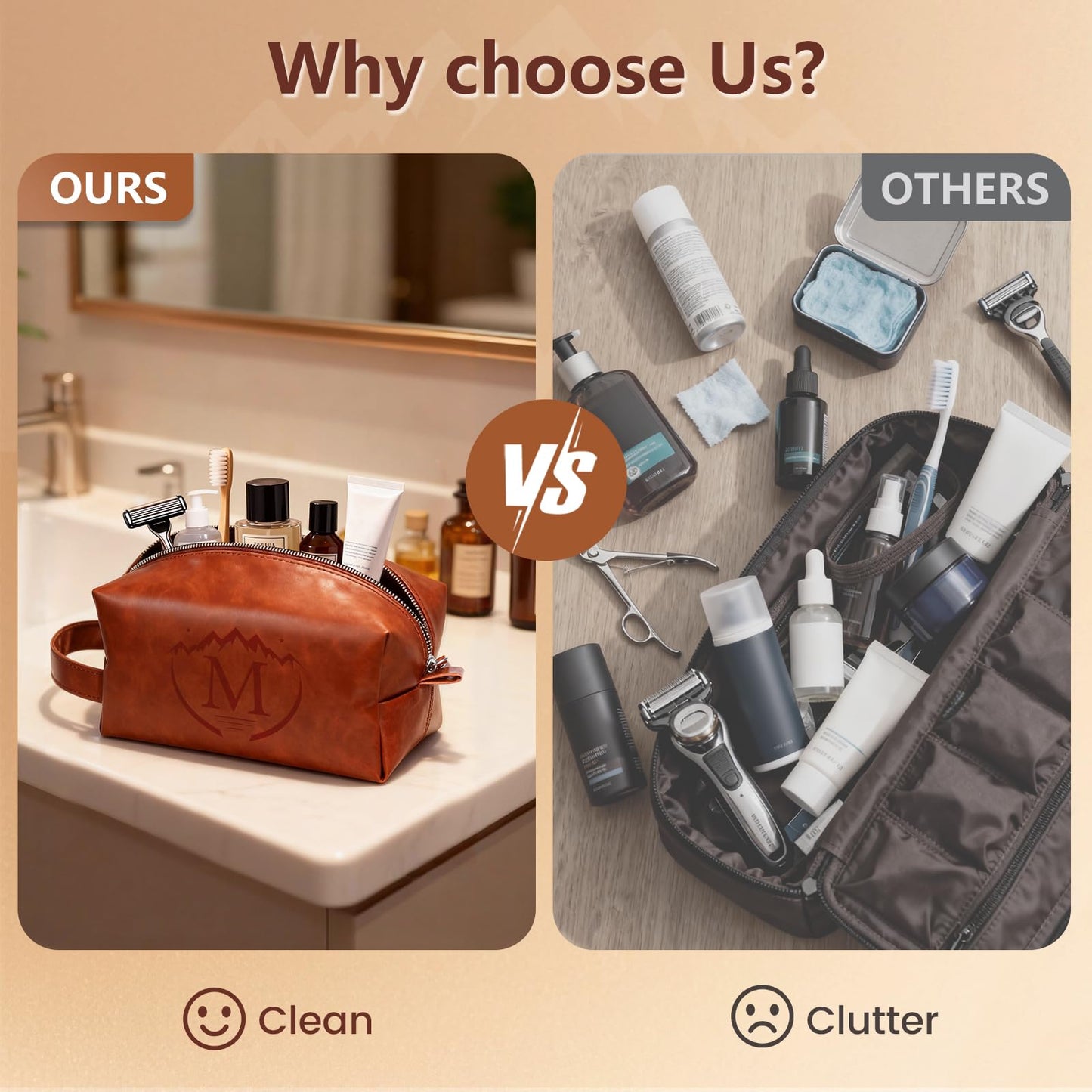 BagUrshion Toiletry Bag for Men - Water-Resistant PU Leather Travel Organizer