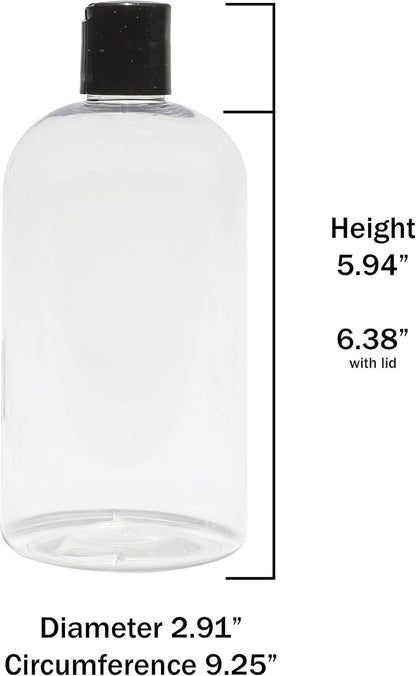 Baire Bottles - 16 oz Refillable PET Bottles with Disc Caps | 6-Pack with Waterproof Labels