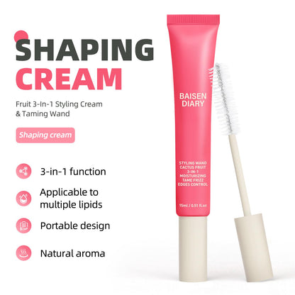 BAISEN DIARY 2 Pack Hair Cactus Fruit 3-in-1 Styling Cream & Flyaway Wand – Frizz Control & Shine