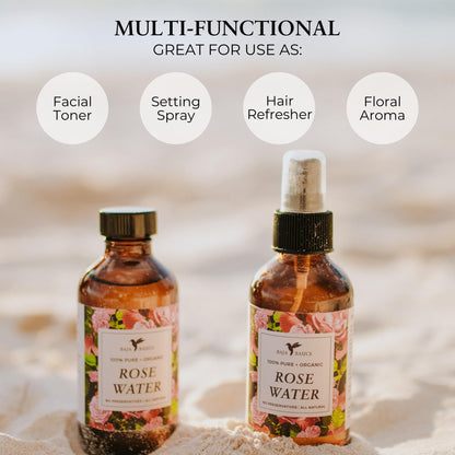 Rose Water Spray for Face by Baja Basics – Pure Organic Rosewater Toner for Skin & Hair (4 oz)