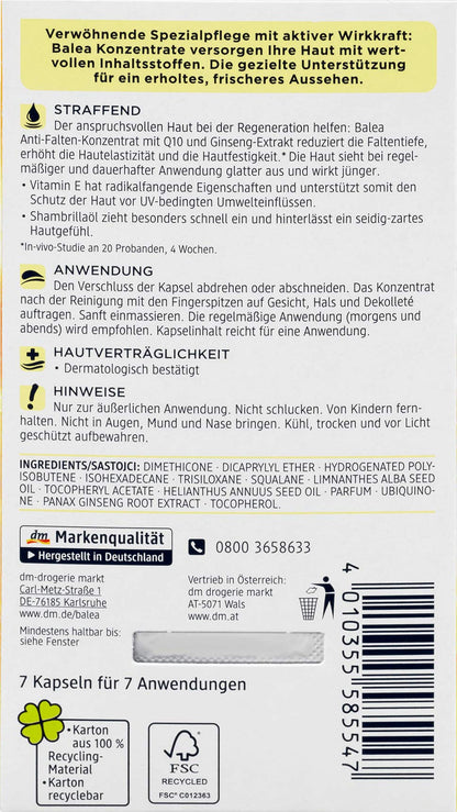 Balea Anti-Wrinkle Oil Concentrate with Q10, Vitamin E & Ginseng — 35 Applications