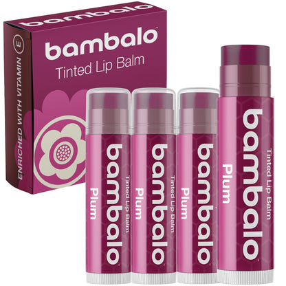 Bambalo Plum Tinted Lip Balm 4-Pack – Hydrating Sheer Berry Tint – Made in USA