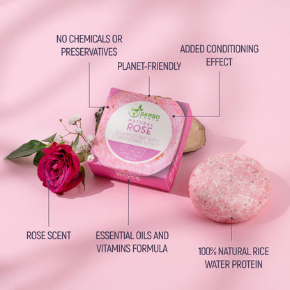 BAMBOEARTH Rose 12-Pack Solid Shampoo Bar & Conditioner Effect – Zero Waste, Plant-Based Hair Care