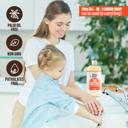 Bamboo and Birch Pure Castile Soap Liquid Tea Tree – Palm Oil Free, 32 oz