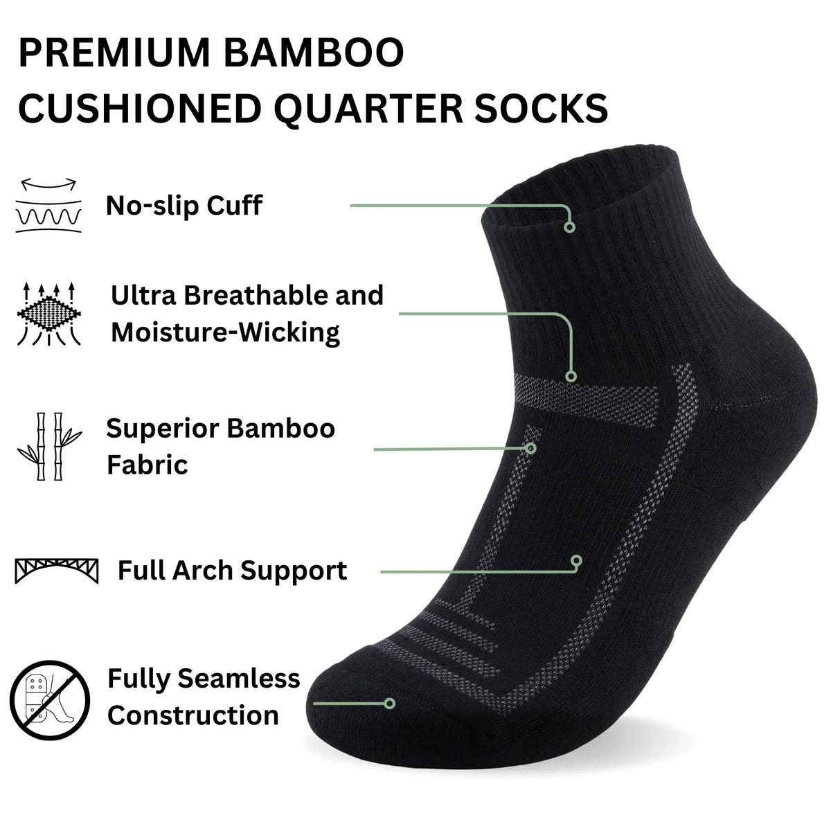 Bamboo Cushioned Quarter Socks