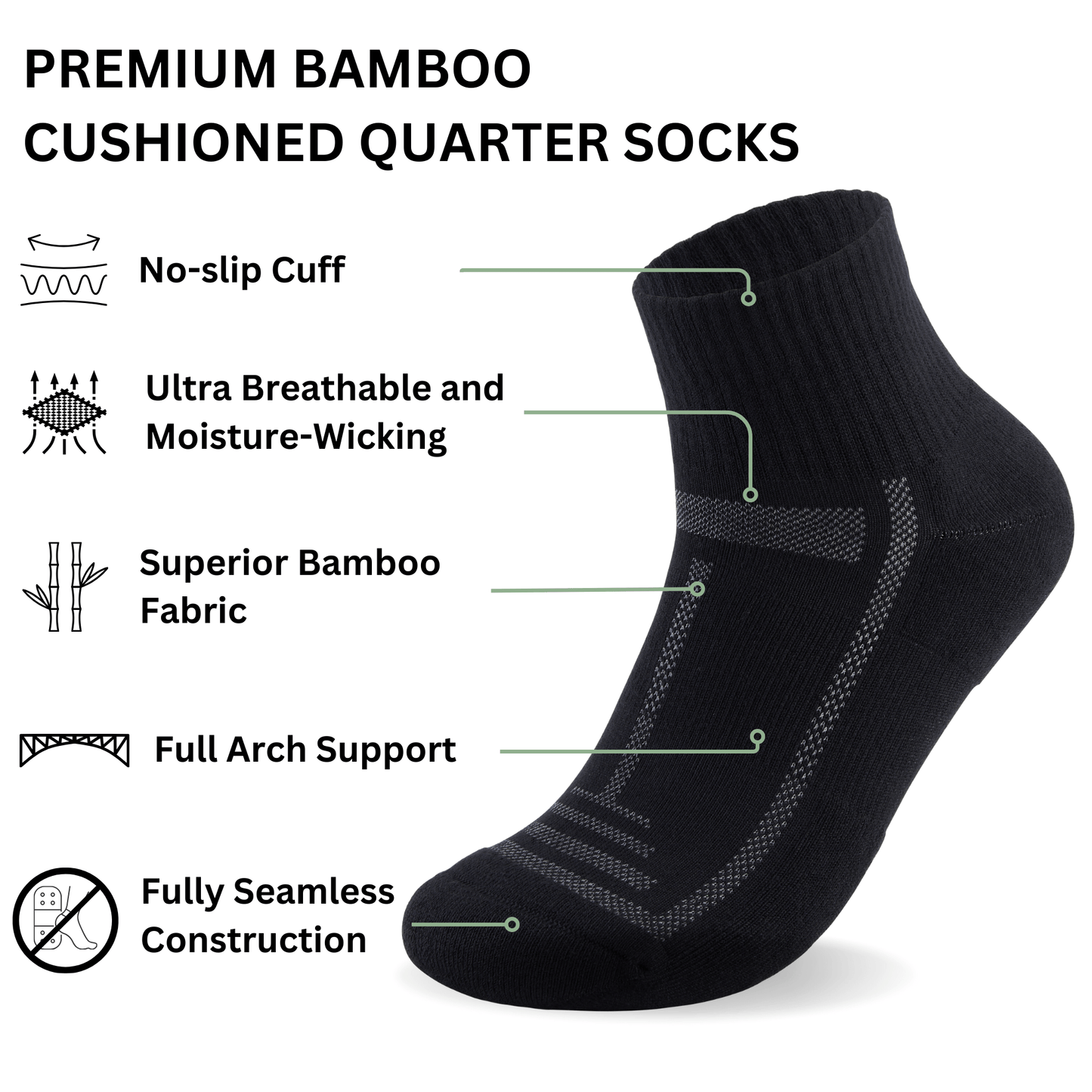 Bamboo Cushioned Quarter Socks