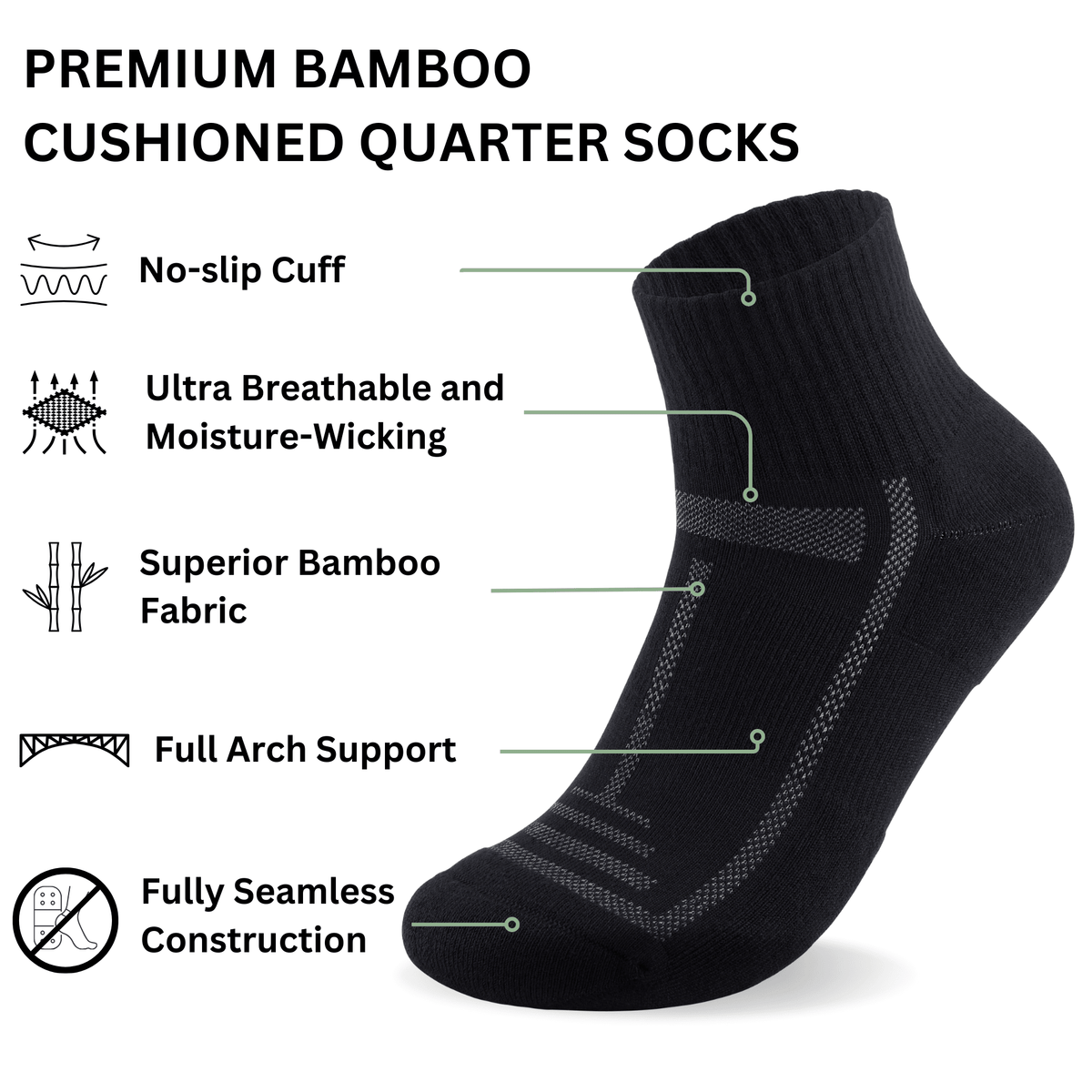 Bamboo Cushioned Quarter Socks