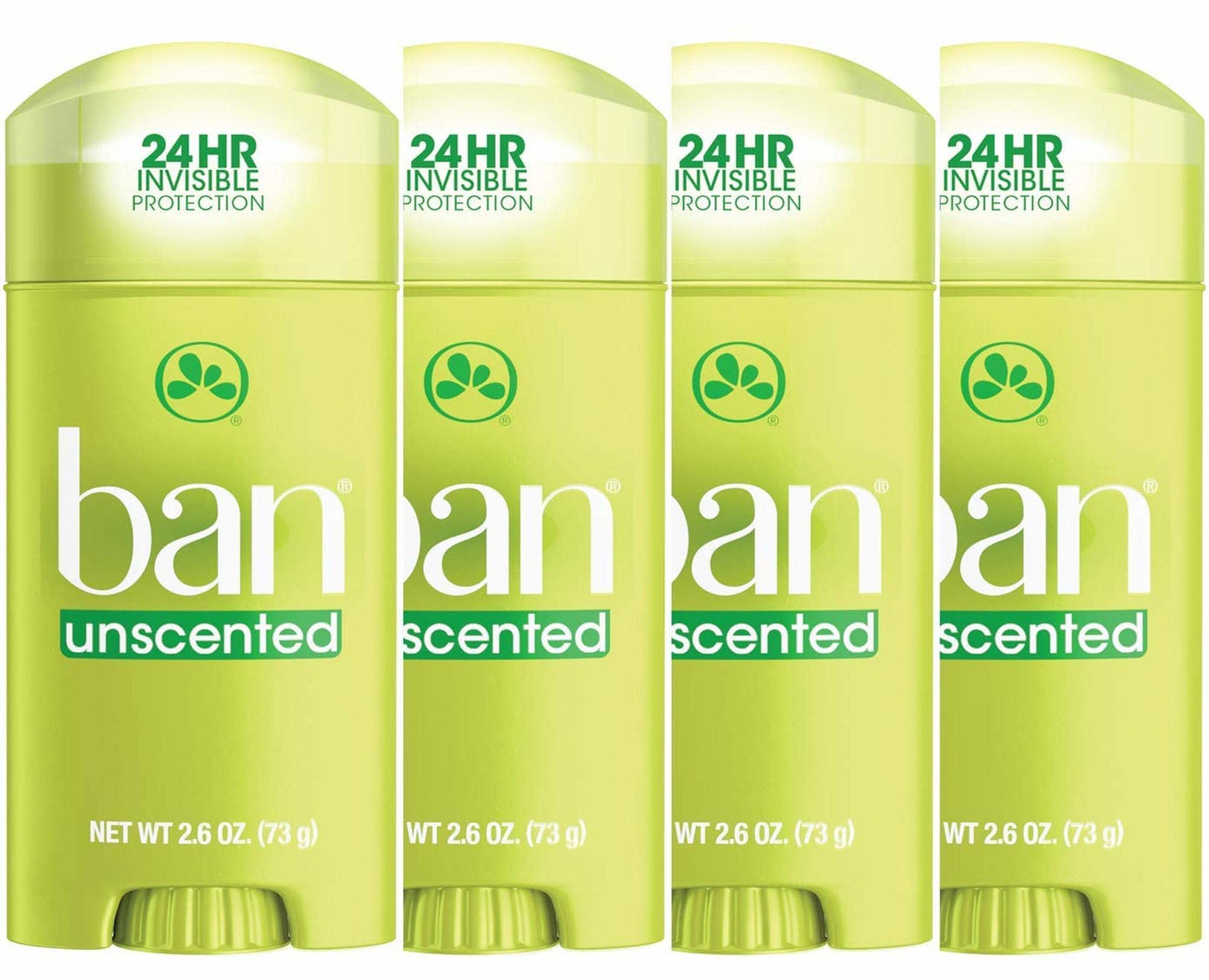 Ban Invisible Solid Antiperspirant Deodorant – 24-Hour Odor & Sweat Protection, Unscented, 2.6 Oz (Pack of 4)