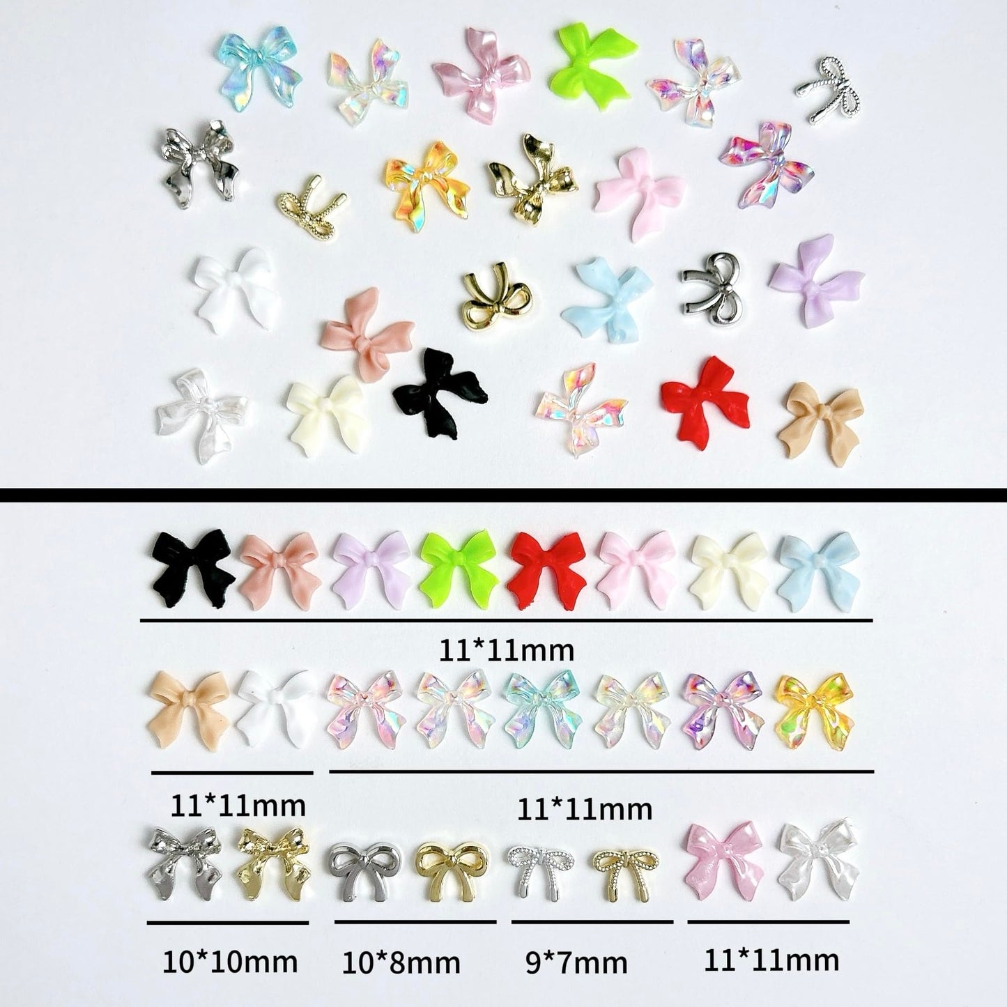 BANA ART Kawaii Color Bow Nail Charms Kit – 3D Gold & Silver Bows for Nails