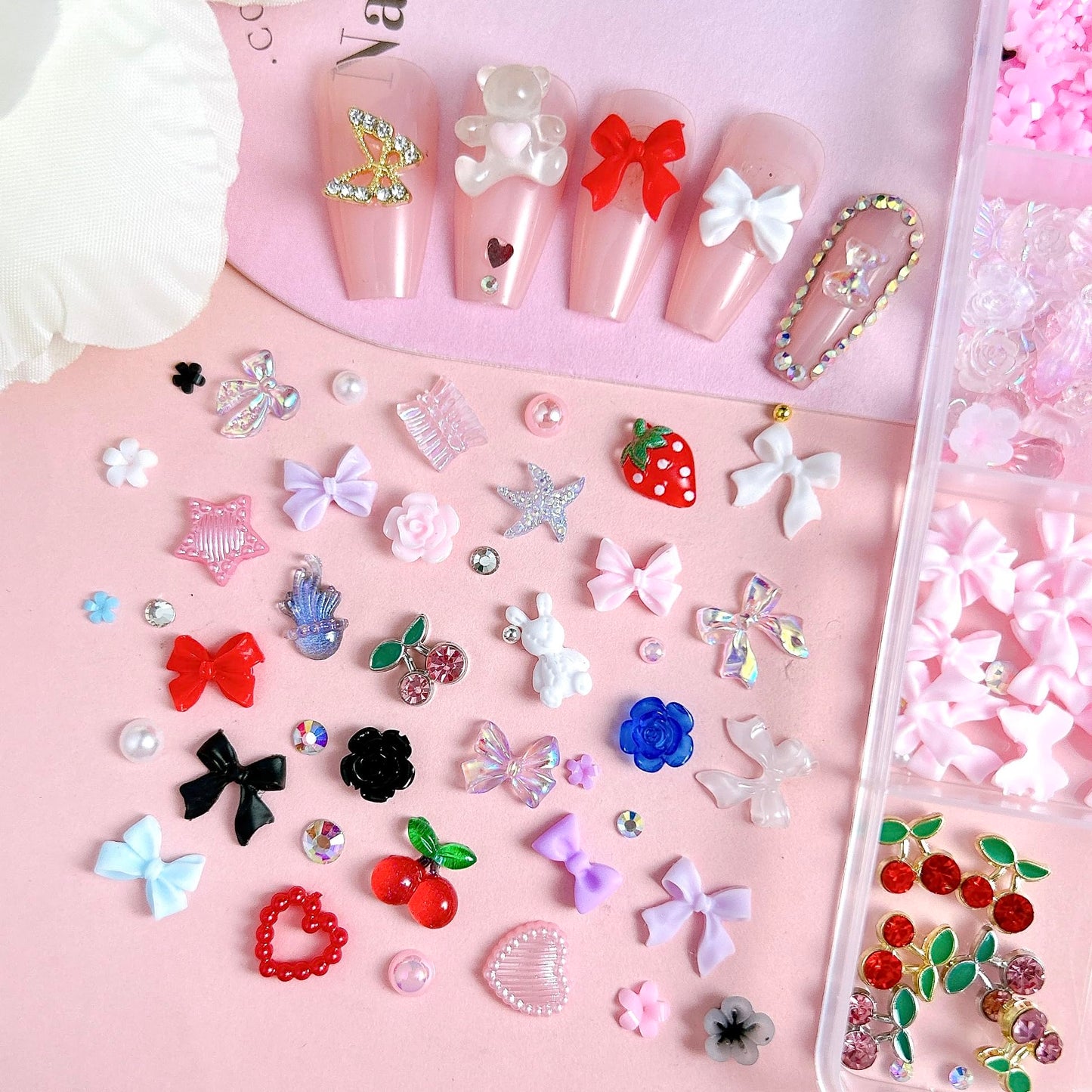 BANA ART 3D Flowers Nail Charms Kit – Colorful Bow, Flower & Butterfly Charms for Nails