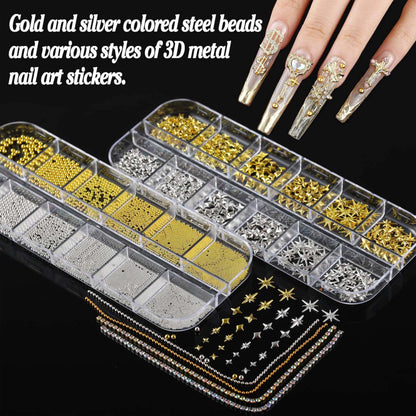BANA ART Nail Charms Kit — 18,000+ 3D Gems in 13 Boxes with Cross, Crown, Pearls