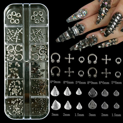 BANA ART Silver Nail Charms Y2K Kit – 5 Boxes of 3D Charms, Pearls, Rhinestones & Rivets
