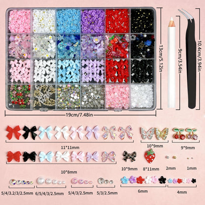 BANA ART 3D Flowers Nail Charms Kit – Colorful Bow, Flower & Butterfly Charms for Nails