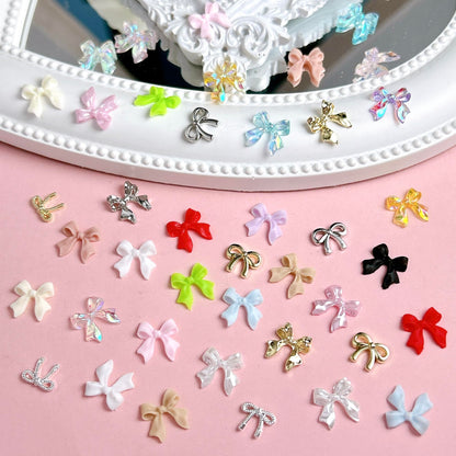 BANA ART Kawaii Color Bow Nail Charms Kit – 3D Gold & Silver Bows for Nails