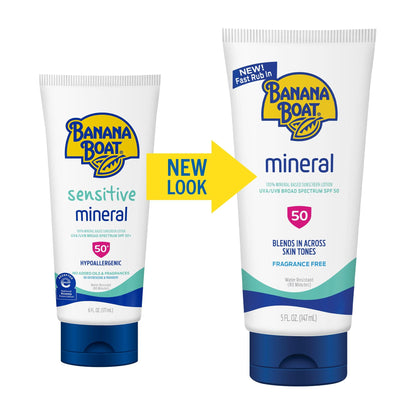 Banana Boat Mineral Sunscreen SPF 50 Lotion – 5oz | Fragrance-Free, Sweat &amp; Water-Resistant
