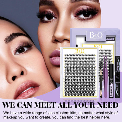 B&Qaugen Lash Clusters Kit 280PCS – DIY Eyelash Extensions with Bond & Seal Waterproof