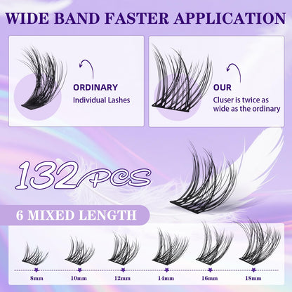 B&Qaugen Lash Clusters Kit Wispy Fluffy Feath5D 8-18mm C Curl Waterproof Lashes