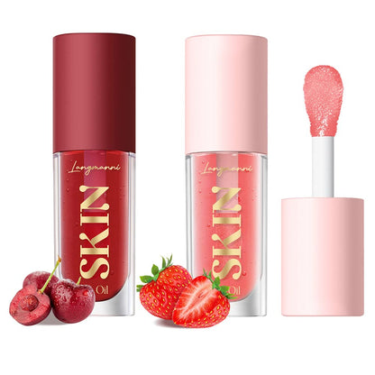 BANGFENG 2-Pack Hydrating Lip Glow Oil – Big Brush, Strawberry & Cherry