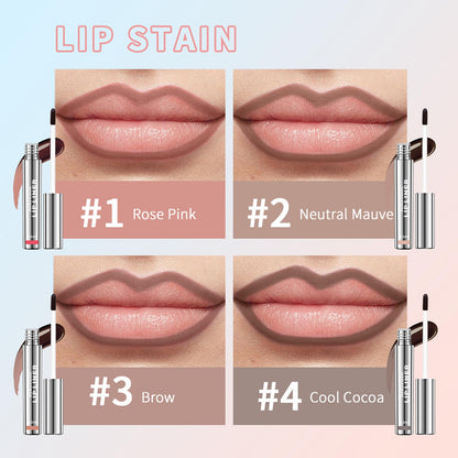 BANGFENG 4Pcs Peel Off Lip Liner Stain — Long-Lasting, Waterproof Nude Matte Lip Color