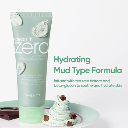 BANILA CO Clean It Zero Charcoal Capsule Pore Polish Mask | Gentle Charcoal Exfoliator with PHA Capsules & Green Clay