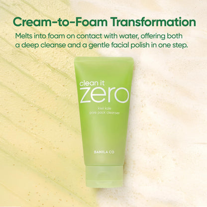 BANILA CO Clean It Zero Kiwi Kale Pore Clarifying Facial Wash | Vegan Cleanser for Smooth, Balanced Skin