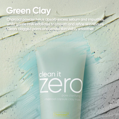 BANILA CO Clean It Zero Charcoal Capsule Pore Polish Mask | Gentle Charcoal Exfoliator with PHA Capsules & Green Clay
