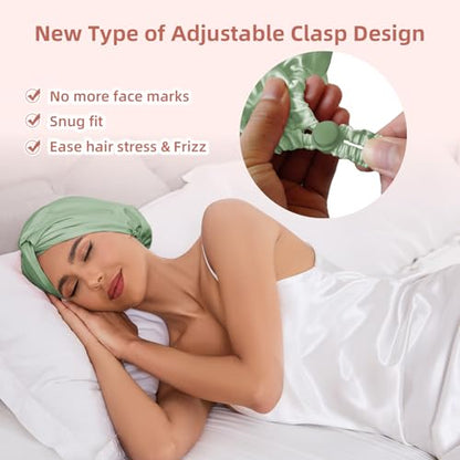 Baqzqudnl Adjustable Silk Satin Hair Bonnet – Double Layer Sleep Wrap (Unisex, Green)