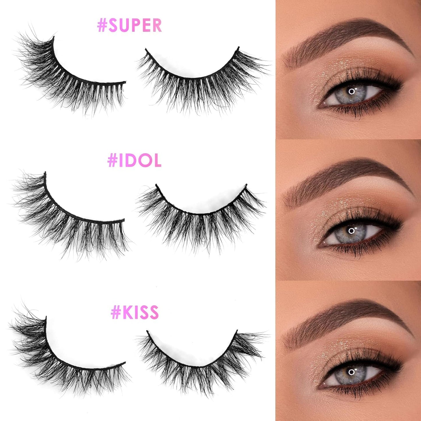 Barbiely 14MM Mink Lashes – 3 Pairs, Natural Cat-Eyes, Cruelty-Free & Reusable