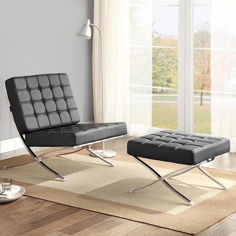Barcelona Chair And Ottoman, Brown Leather
